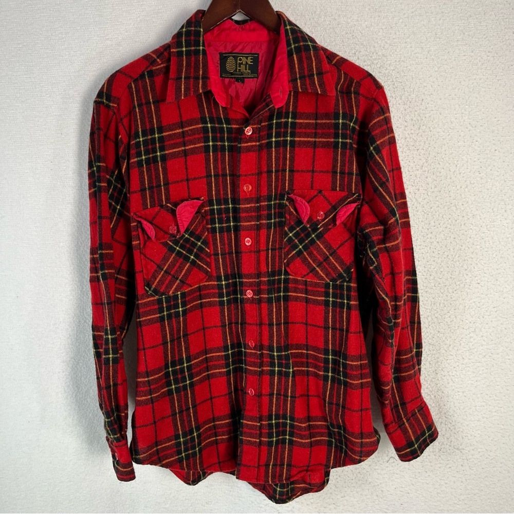 Vintage Pine Hill wool blend red tartan plaid men’s L long sleeve flannel shirt